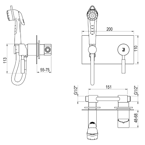 EEMAR-Robinet de bidet avec douchette Theo City 