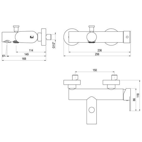 EEMAR - Mitigeur Bain-Douche Cylindrique Chromé avec accessoires